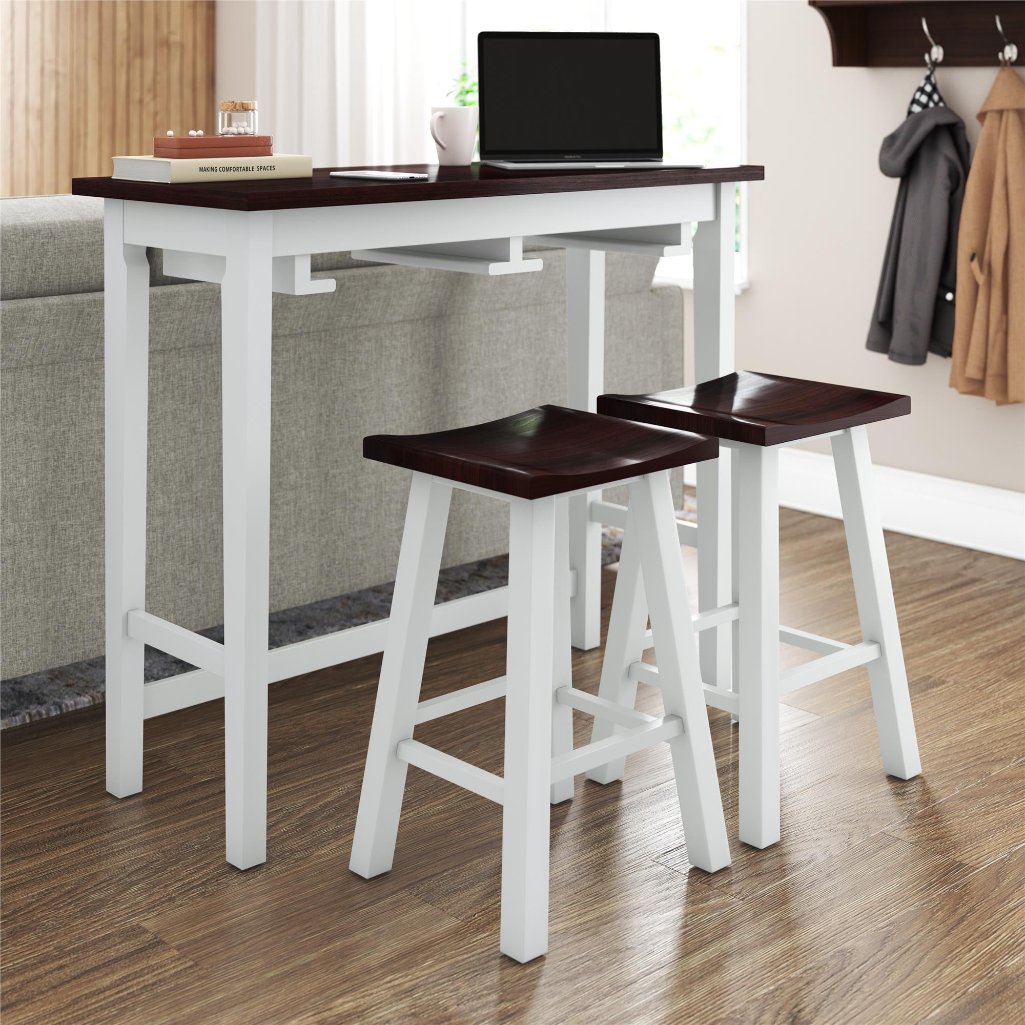 White Acacia Wood 3-Piece Counter Height Pub Dining Set