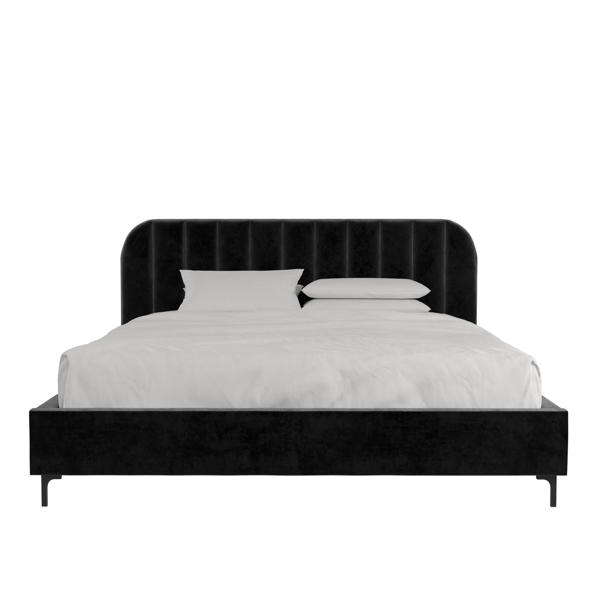 DHP Callie Upholstered Platform Bed, King, Black Velvet