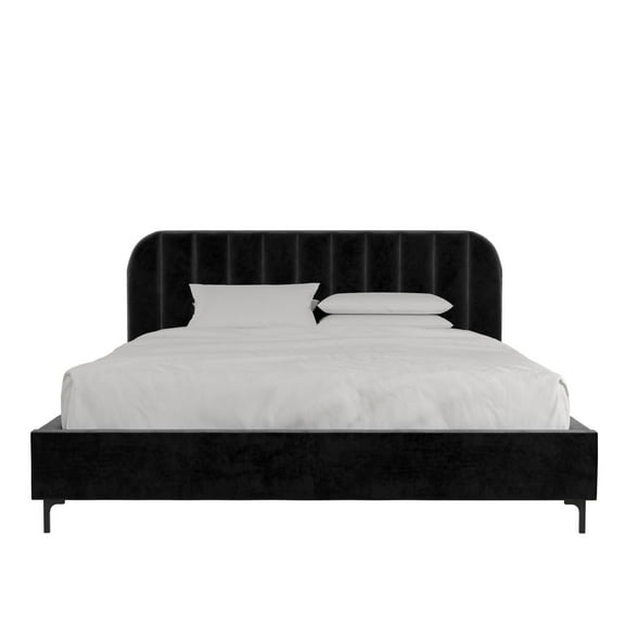 DHP Callie Upholstered Platform Bed, King, Black Velvet