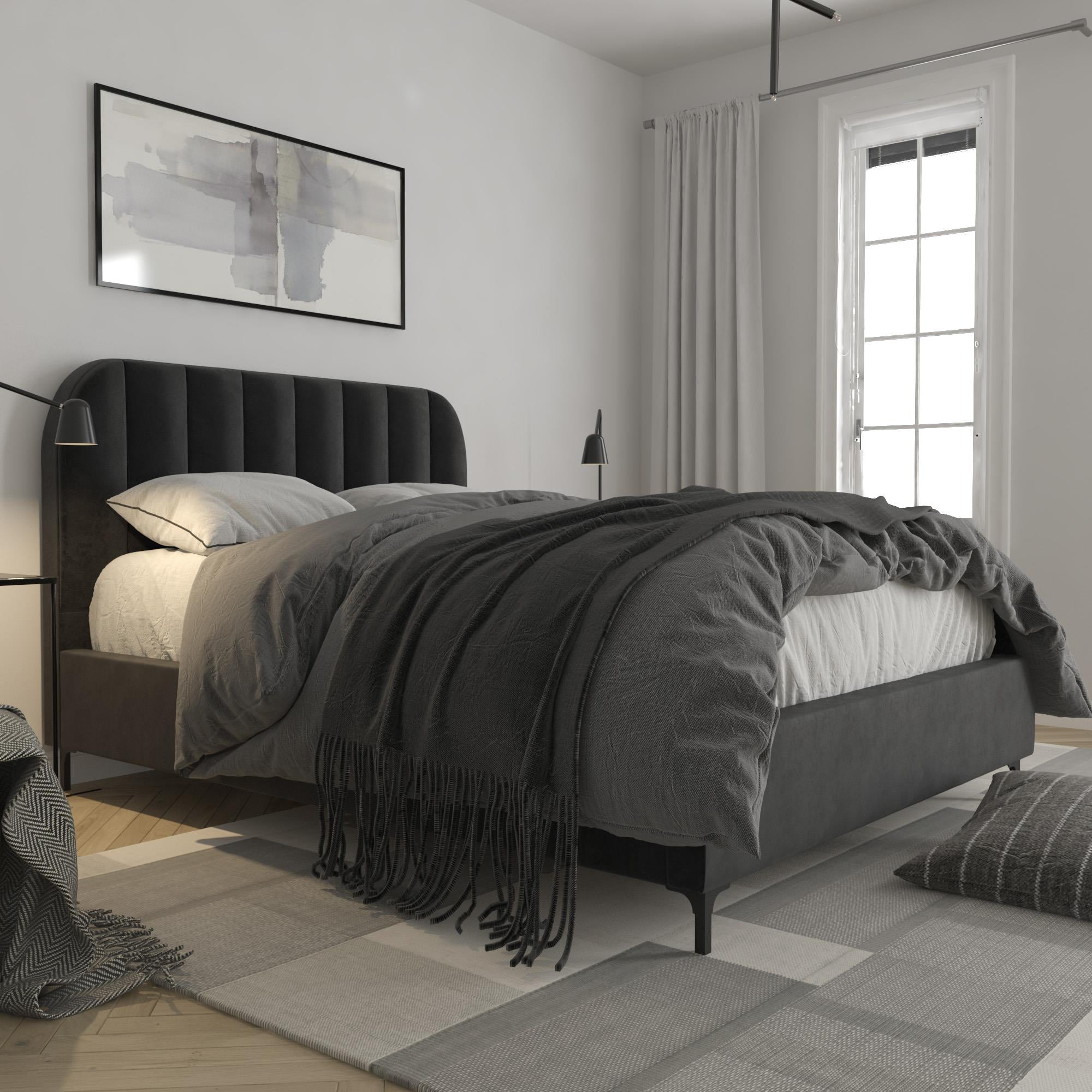 DHP Callie Upholstered Platform Bed, Queen, Black Velvet