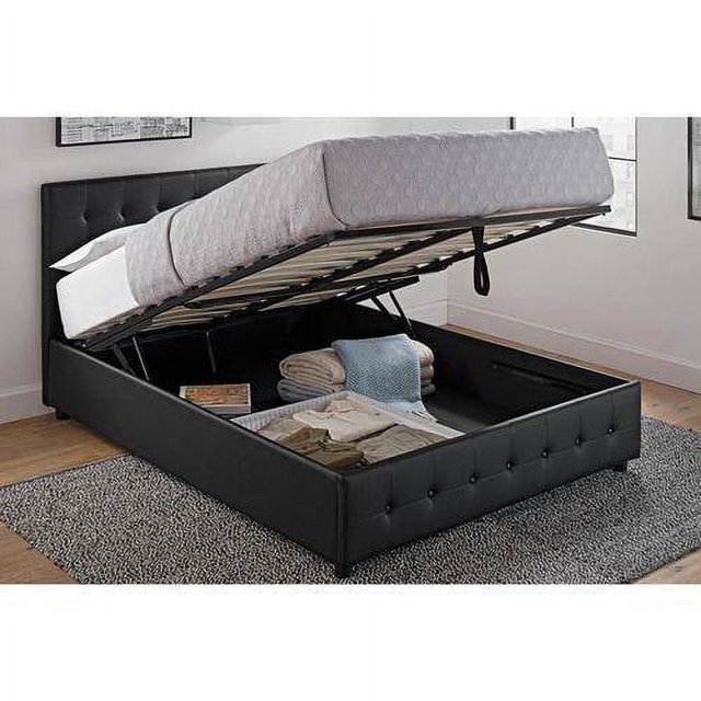 DHP Cambridge Upholstered Bed with Storage, Black Faux Leather, Full