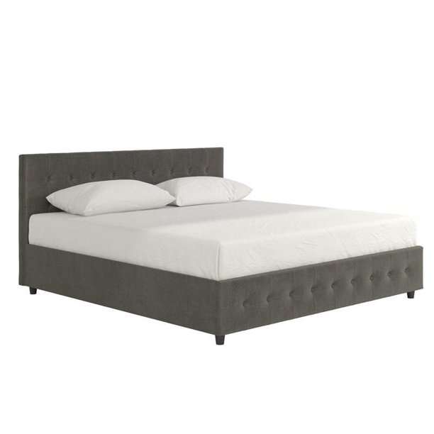 DHP Cambridge Velvet Upholstered King Bed with Storage in Gray