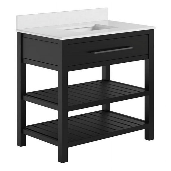 DHP Camden 36” Bathroom Vanity, Black with Dark Pewter Towel Rack