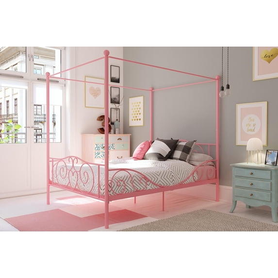DHP Canopy Metal Bed, Full, Pink