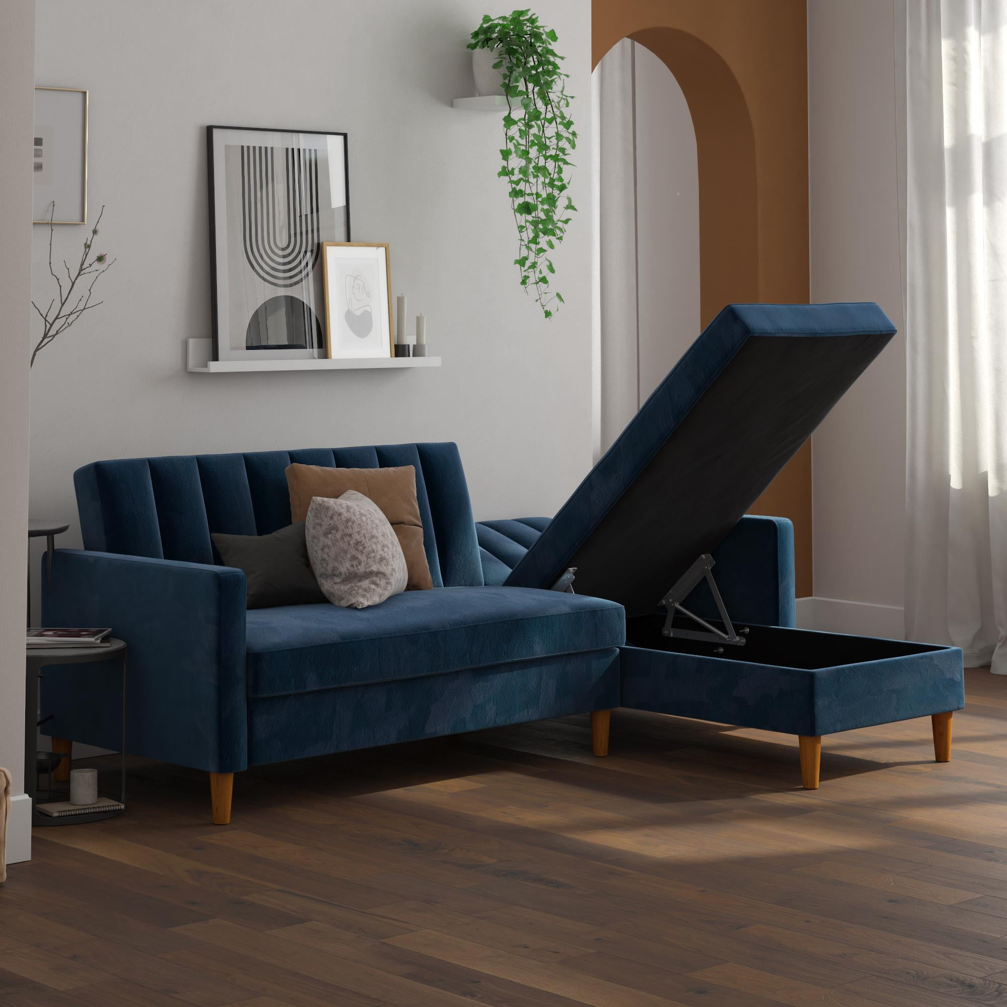 DHP Celine Futon with Storage Navy Velvet Walmart