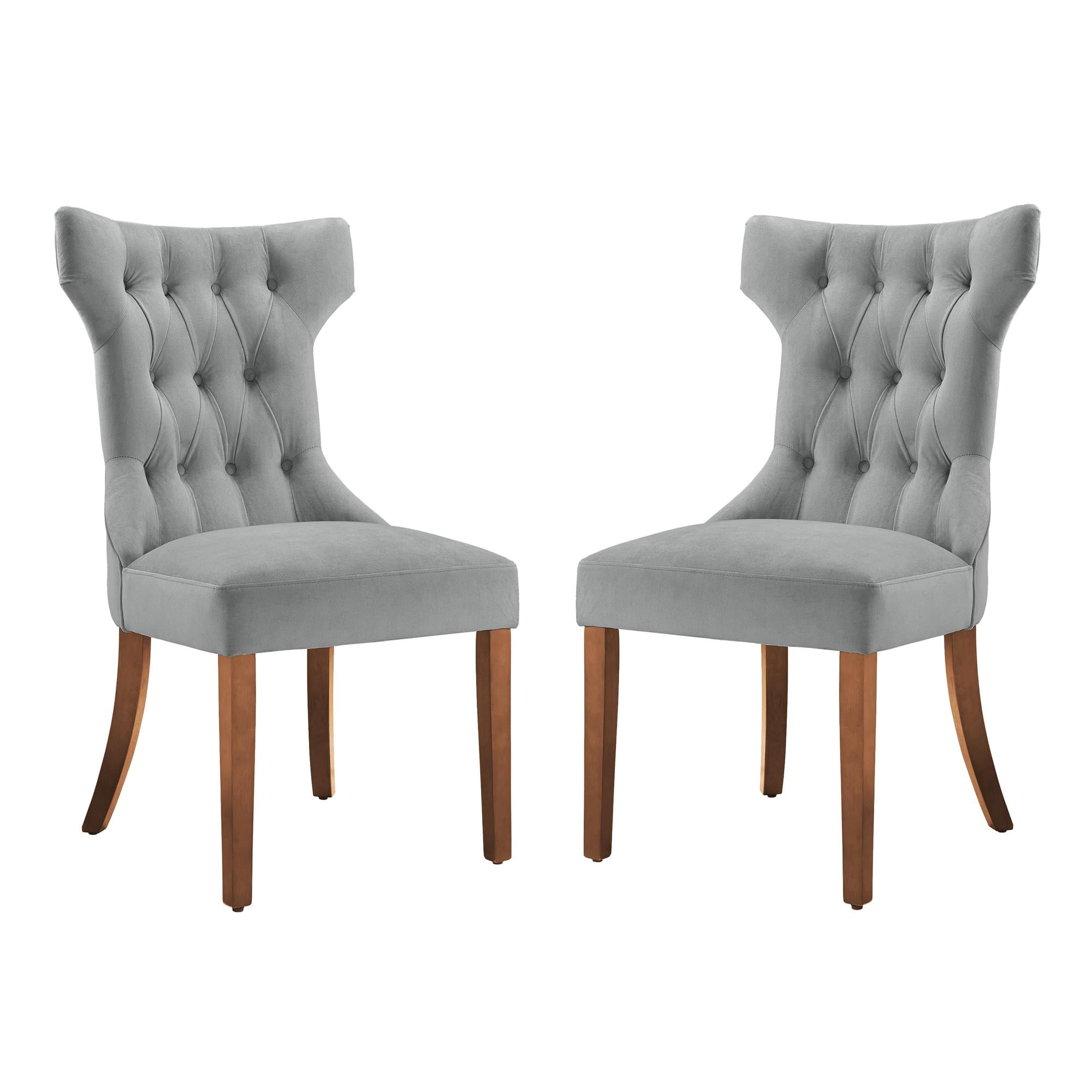 Gray Microfiber Upholstered Dining Arm Chair Set with Wood Legs