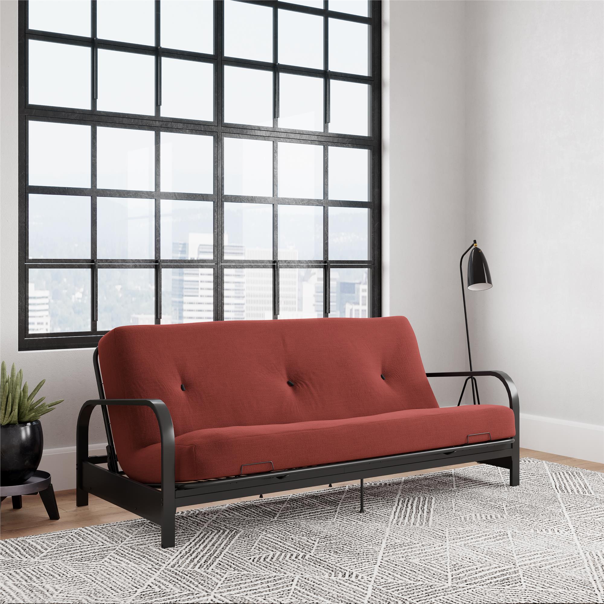 DHP Cleo Black Metal Arm Full Size Futon Frame with 6” Red Mattress - image 1 of 9