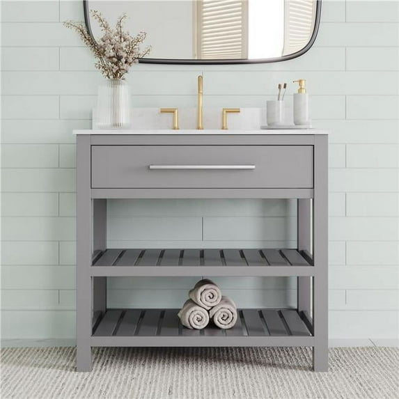 DHP Cleveland DE83870 36 in. Bathroom Vanity Gray with Silver Towel Rack