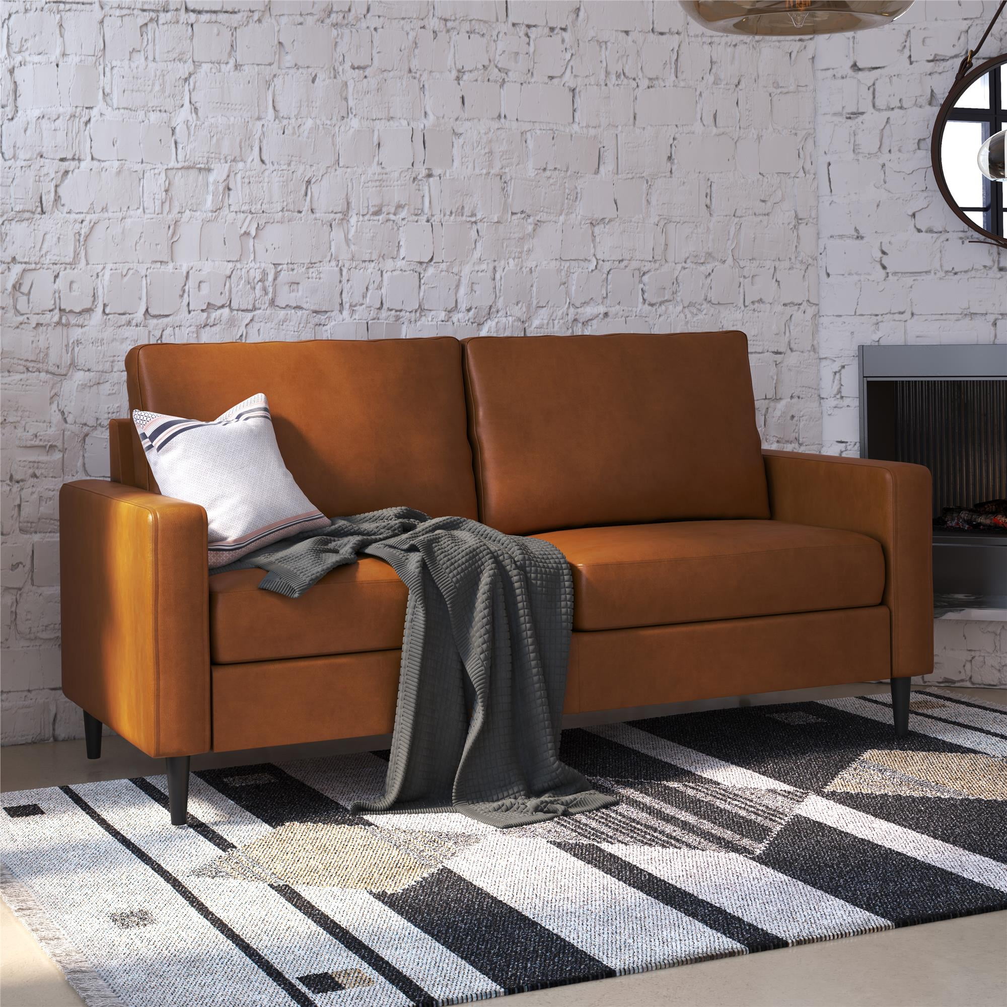 Camel faux leather sofa discount
