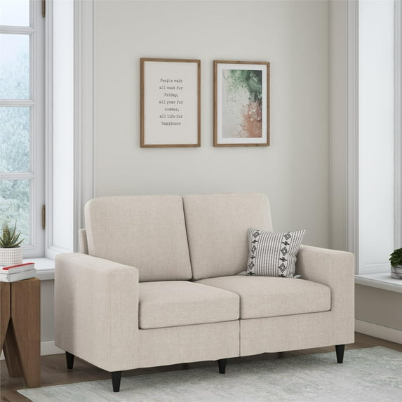DHP Cooper Loveseat 2 Seater Sofa, Small Couch, Beige Linen
