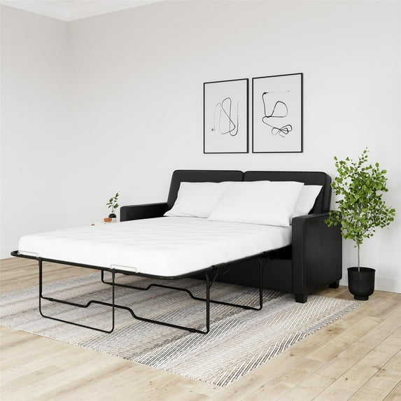 DHP Cooper Sofa Sleeper with Queen Memory Foam Mattress, Black Faux Leather