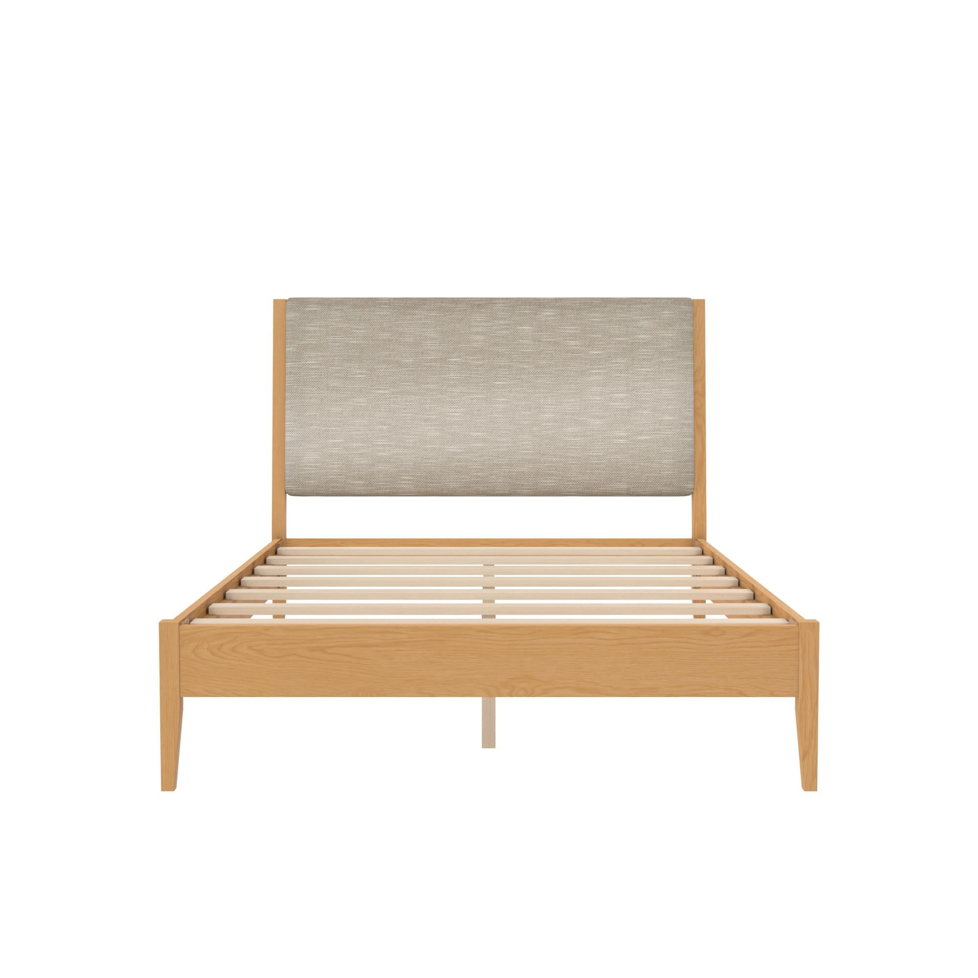 Full Beige Linen Upholstered Wood Platform Bed with Headboard