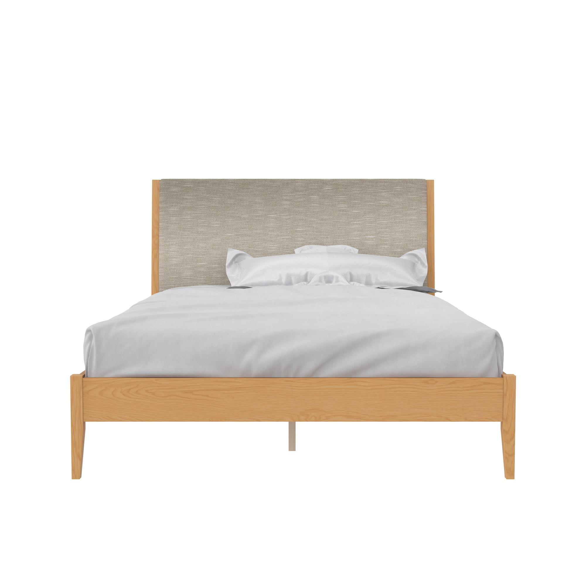 Full Beige Linen Upholstered Wood Platform Bed with Headboard