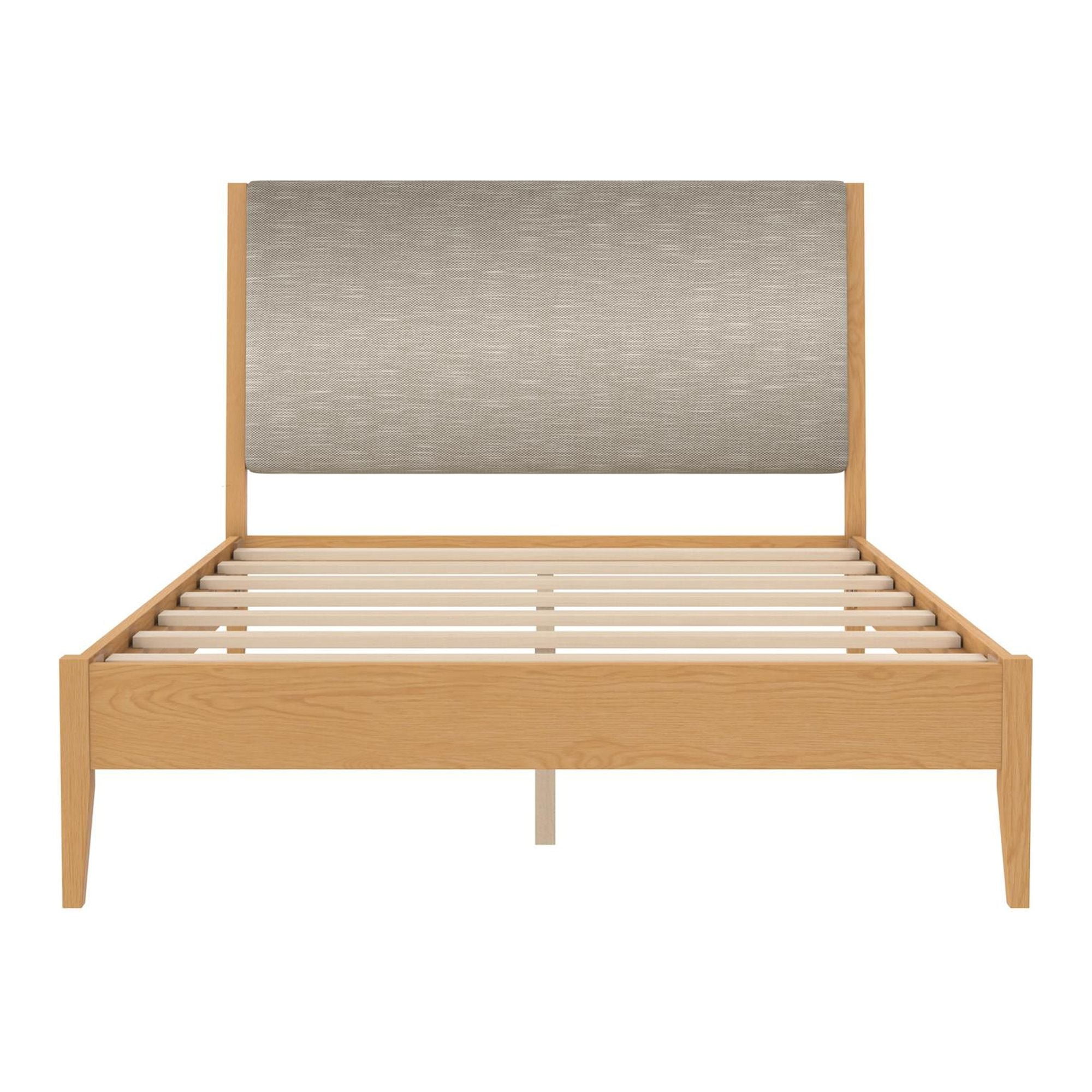 Queen Beige Linen Upholstered Wood Frame Bed with Headboard