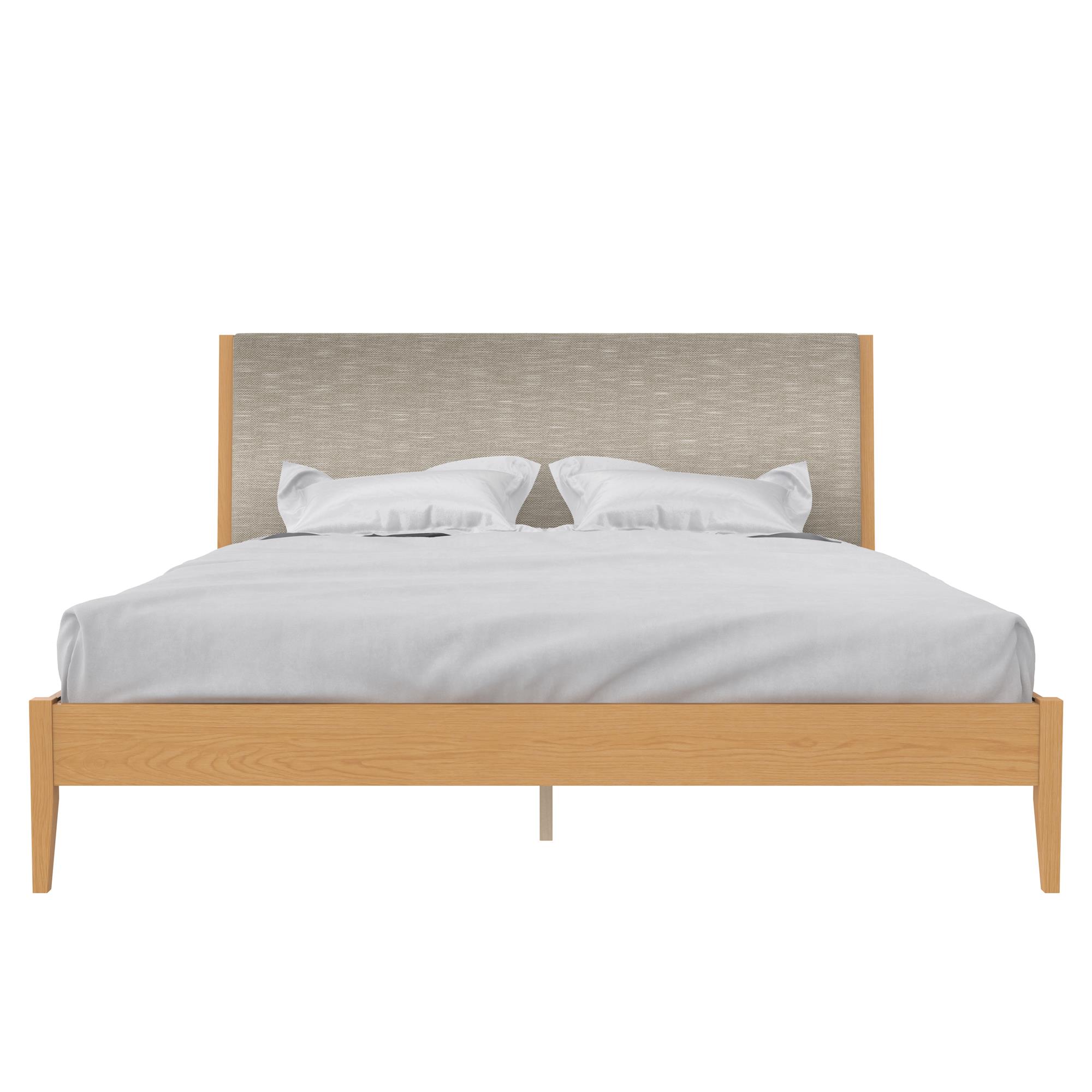 DHP Dacin Wood Bed Frame with Upholstered Headboard, King, Beige Linen