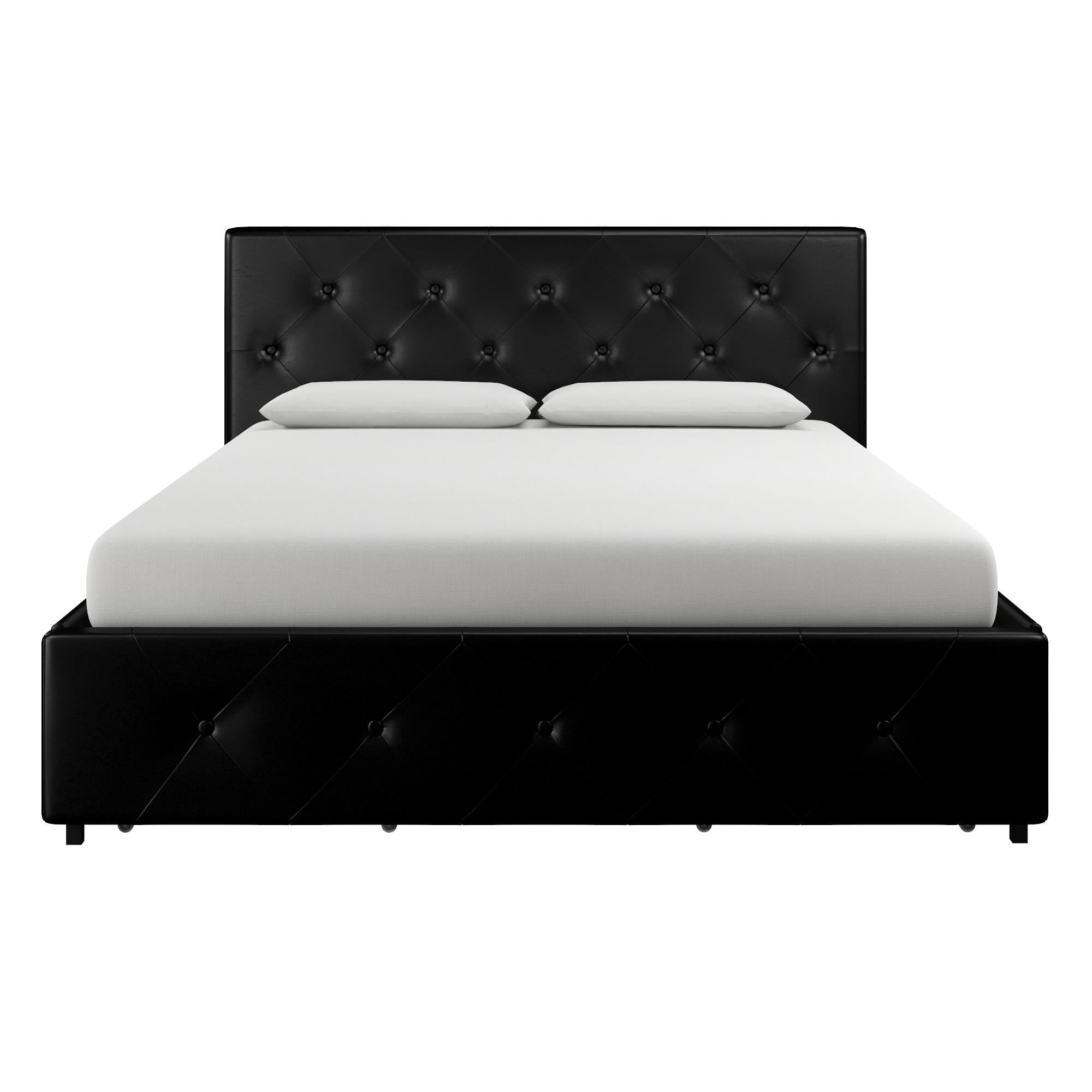 Dakota Contemporary Black Faux Leather Queen Platform Bed with Storage