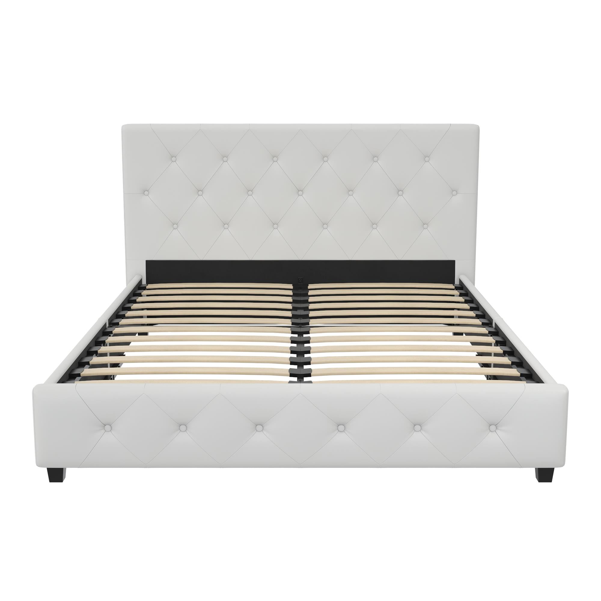 Full White Faux Leather Tufted Upholstered Bed with Headboard