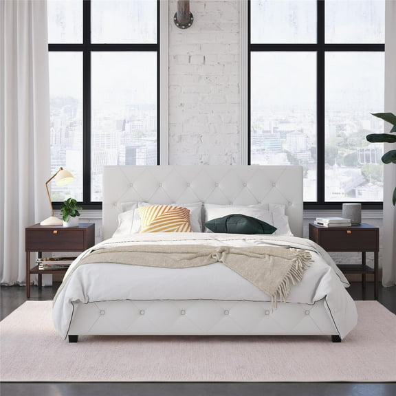 DHP Dakota Upholstered Platform Bed, Full, White