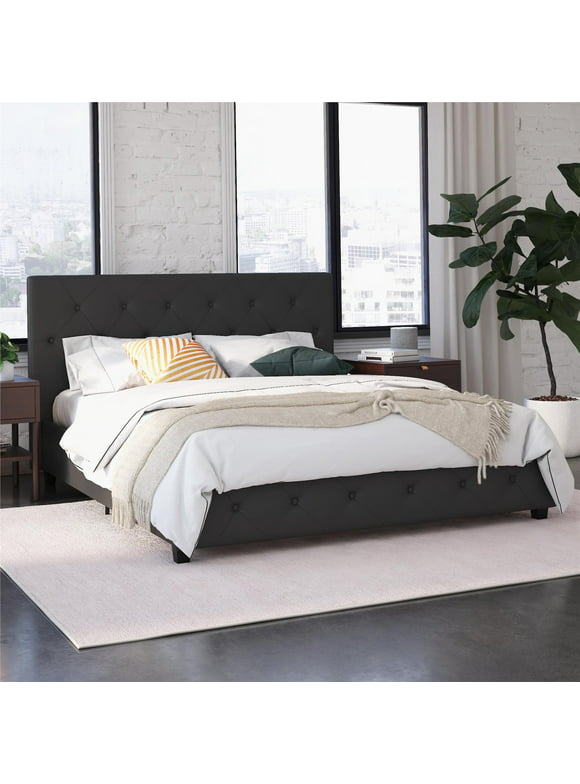 DHP Dakota Upholstered Platform Bed, Queen, Gray Faux Leather