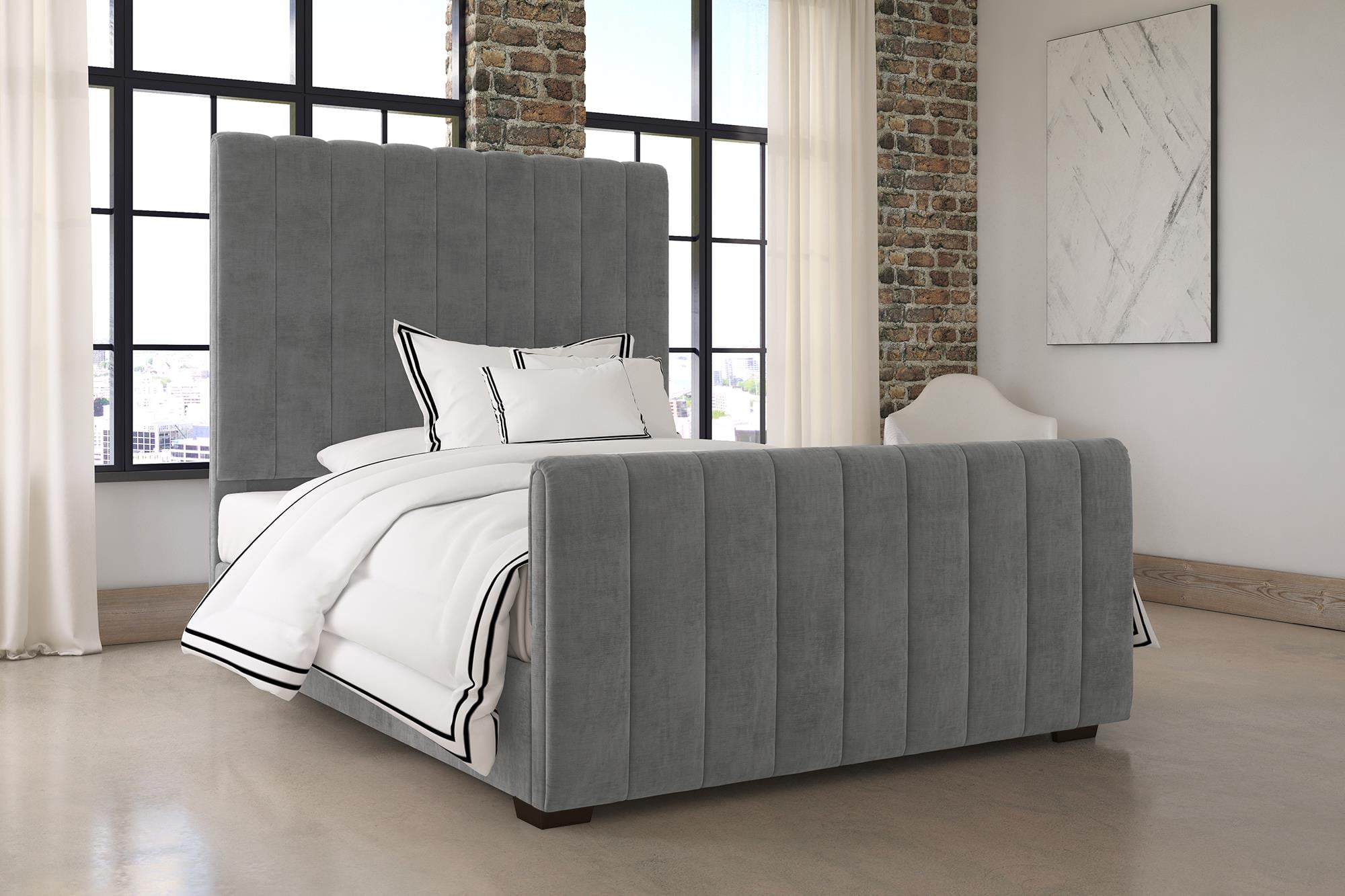 DHP Dante Upholstered Platform Bed, Grey Velvet, Queen