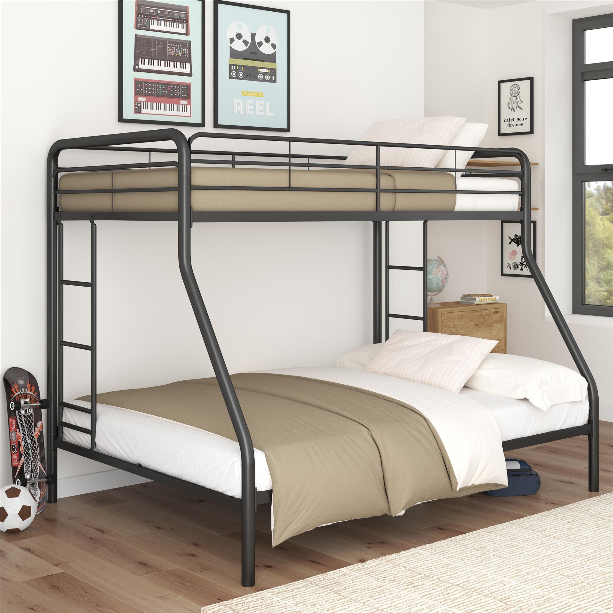 DHP Dusty Twin over Full Metal Bunk Bed with Secured Ladders, Black