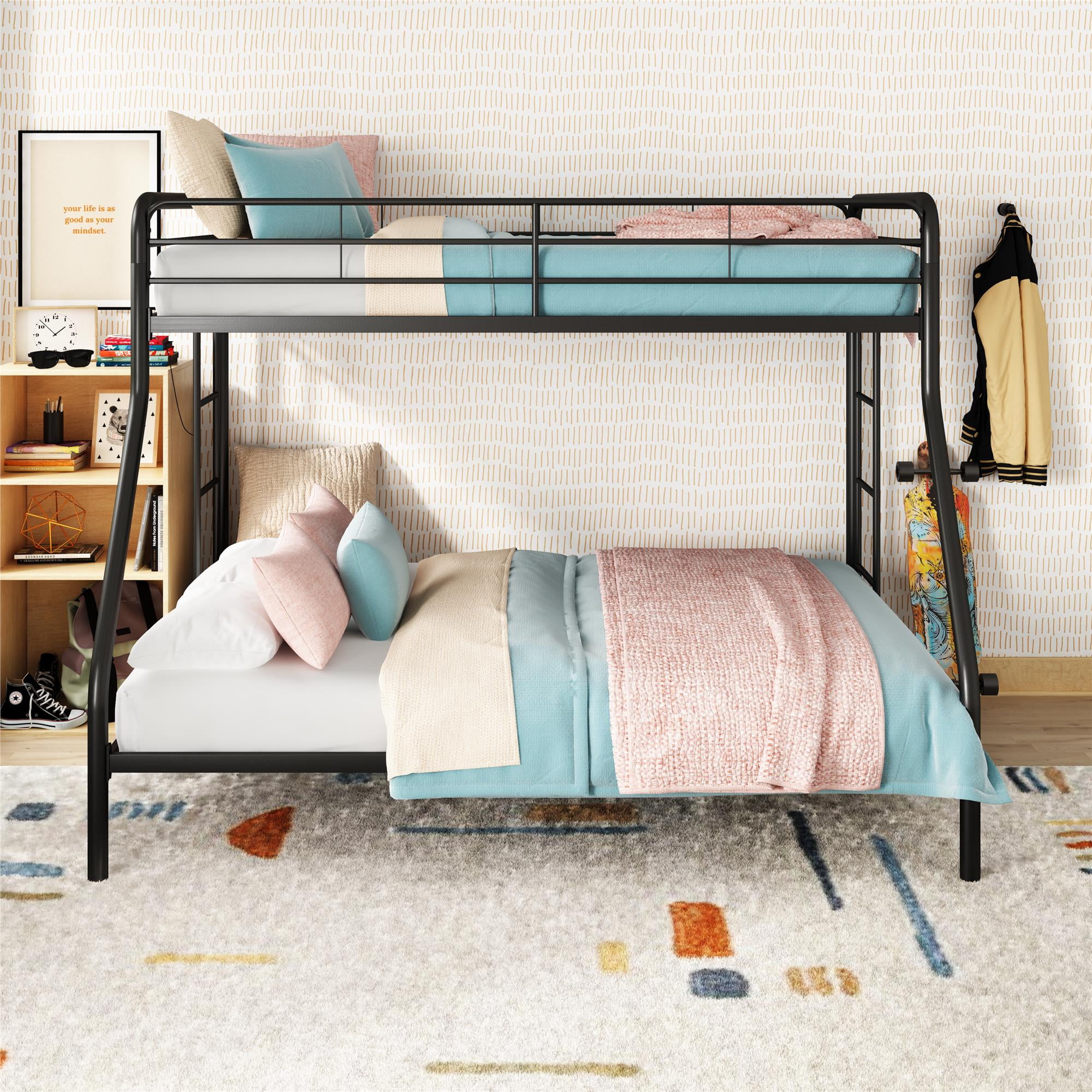 Dorel twin over full silver metal bunk bed with set of 2 mattresses online