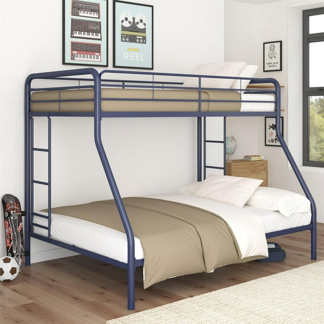 DHP Dusty Twin over Full Metal Bunk Bed with Secured Ladders, Blue