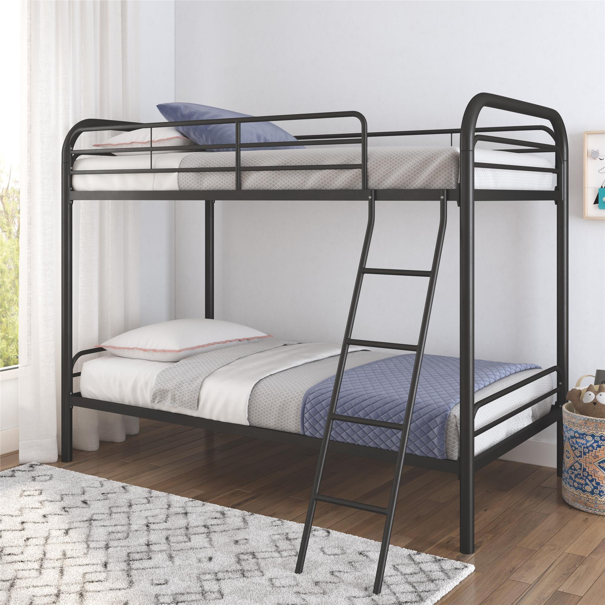 DHP Dusty Twin over Twin Metal Bunk Bed with Secured Ladder, Black