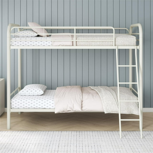 DHP Dusty Twin over Twin Metal Bunk Bed with Secured Ladder, Off White