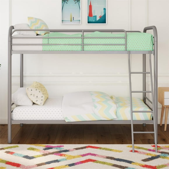 DHP Dusty Twin over Twin Metal Bunk Bed with Secured Ladder, Silver