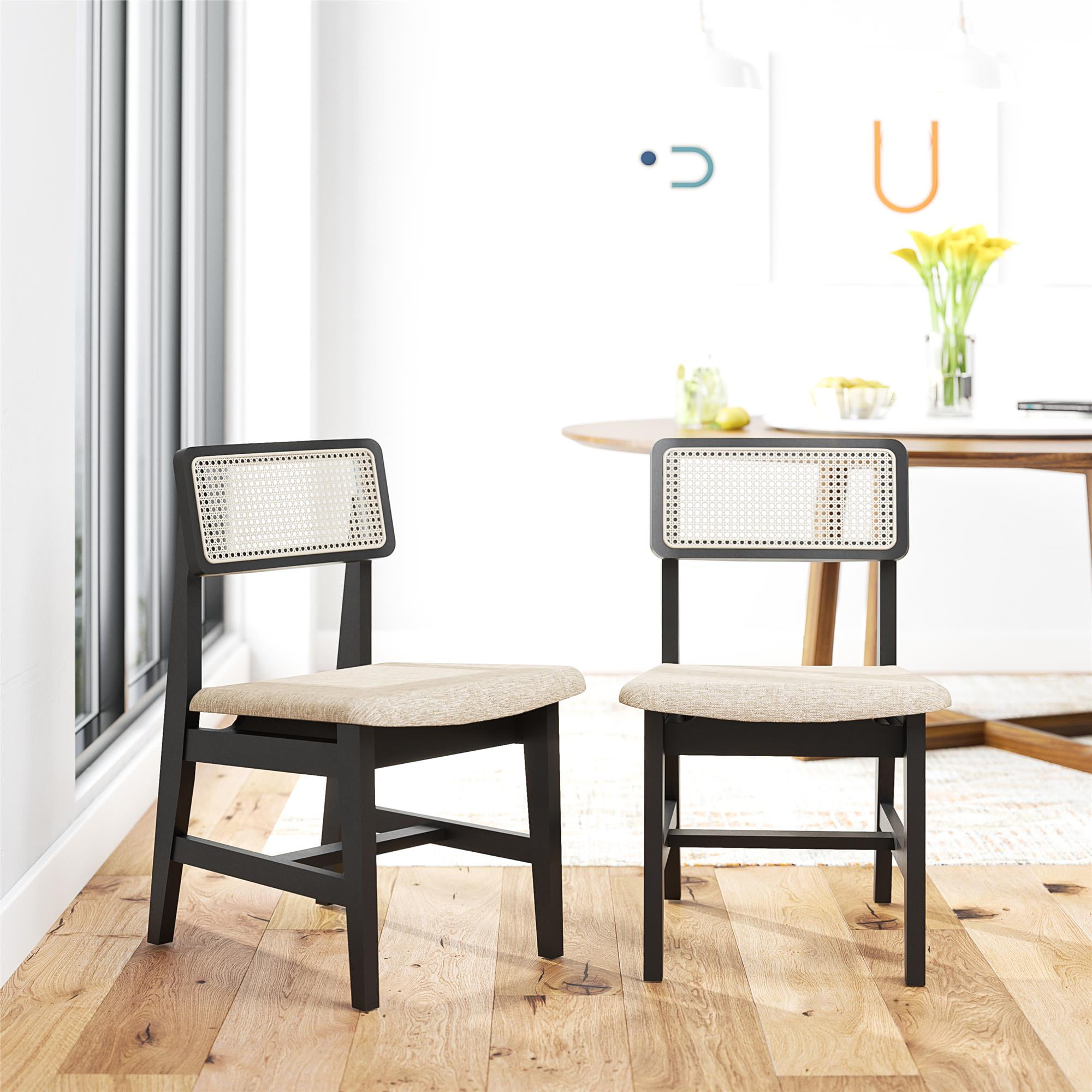 DHP Eleni Mid-Century Modern Cane Dining Chairs, Set of 2, Cream/Black - Walmart.com