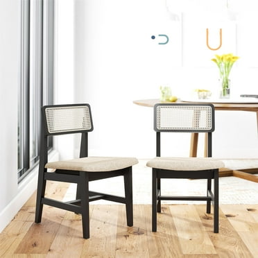 DHP Eleni Mid-Century Modern Cane Dining Chairs, Set of 2, Cream/Black
