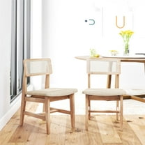 DHP Eleni Mid-Century Modern Cane Dining Chairs, Set of 2, Cream/Seadrift