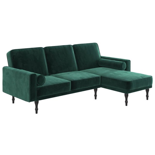 DHP Elinda Small Space Velvet Sectional Futon in Green