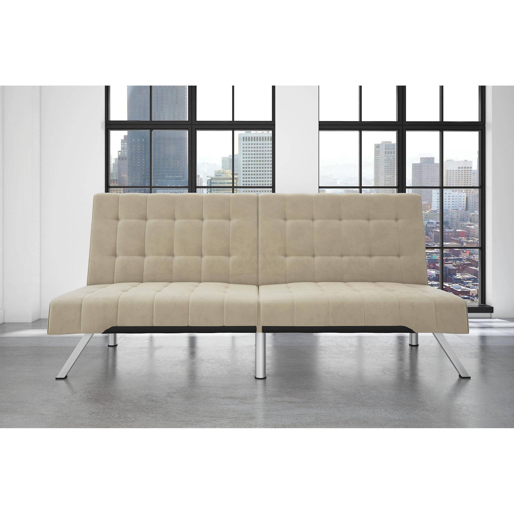 DHP Emily Convertible Futon Sofa Couch, Beige Velvet