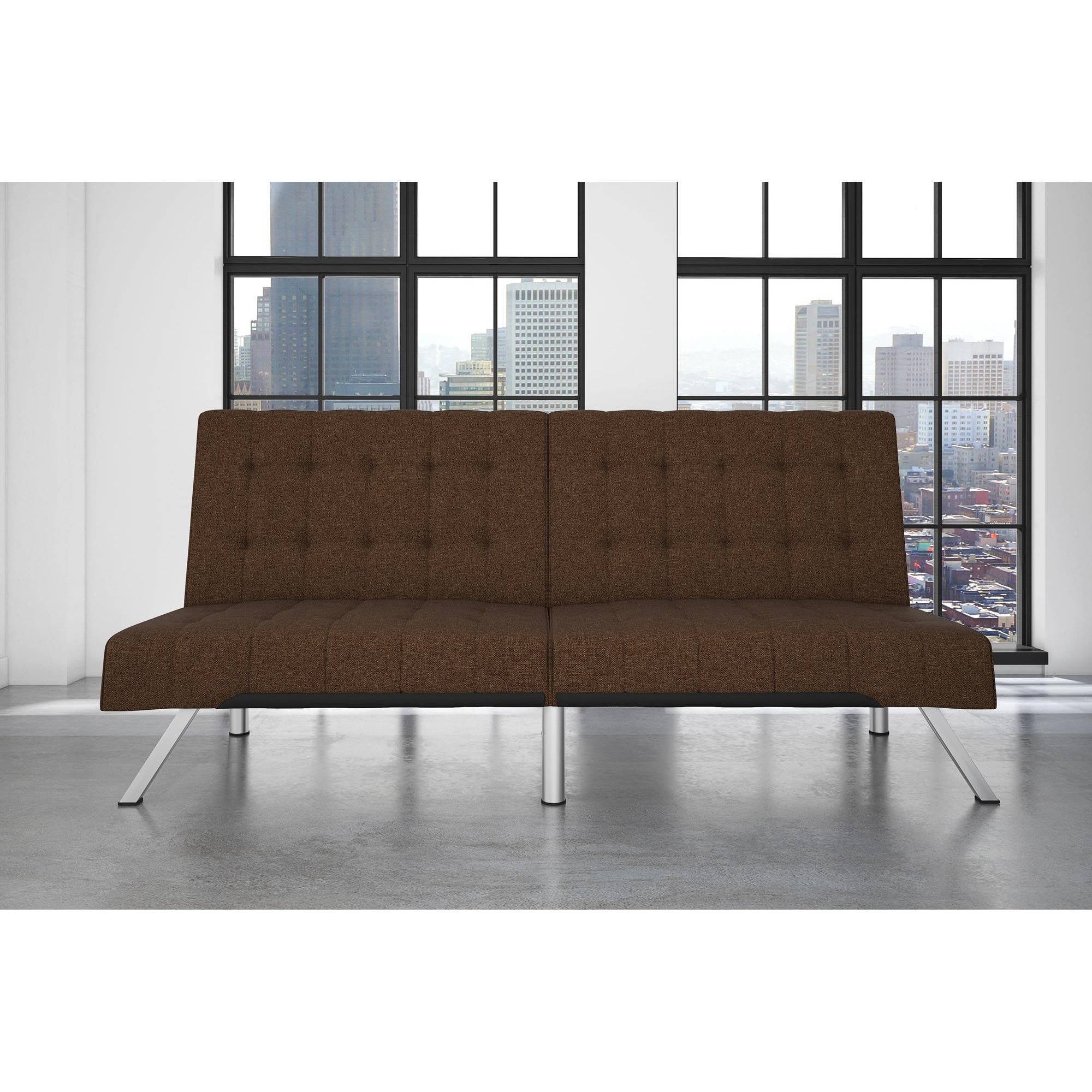 DHP Emily Convertible Futon Sofa Couch, Brown Linen