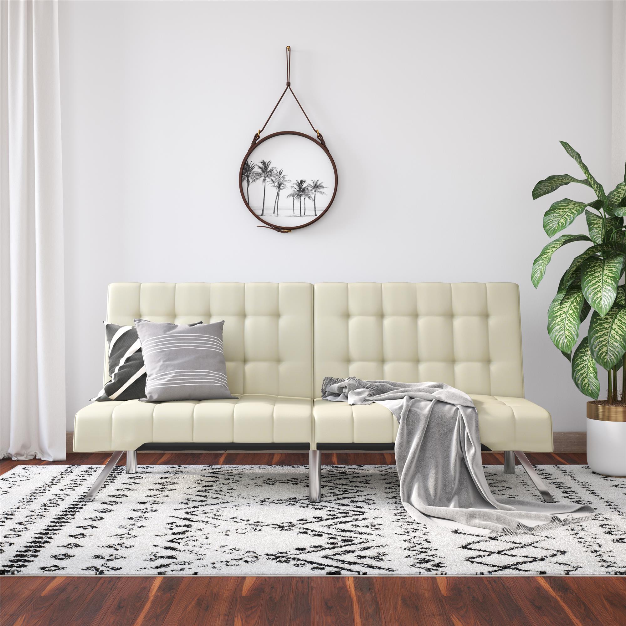 DHP Emily Convertible Tufted Futon Sofa, Vanilla Faux Leather - image 1 of 21