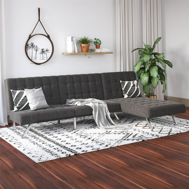 DHP Emily Sectional Futon Sofa Bed with Convertible Chaise Lounger