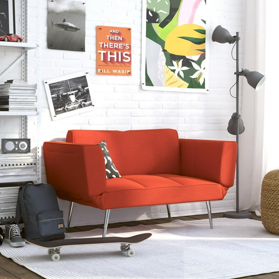 DHP Euro Upholstered Futon with Magazine Storage, Burnt Orange