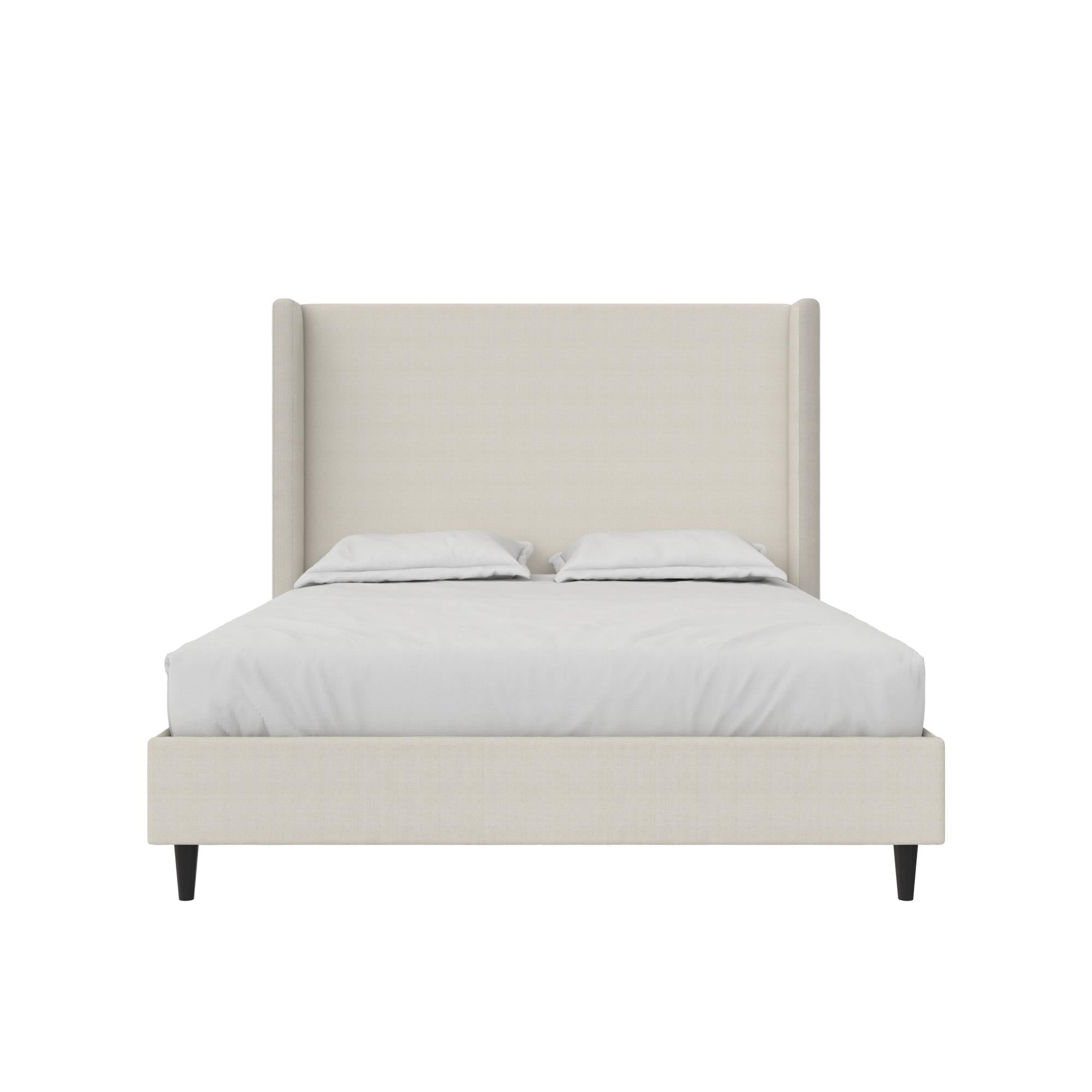 Ivory Upholstered Queen Platform Bed with Wingback Headboard