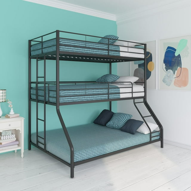 DHP Everleigh Triple Metal Bunk Bed, Twin/Twin/Full, Black