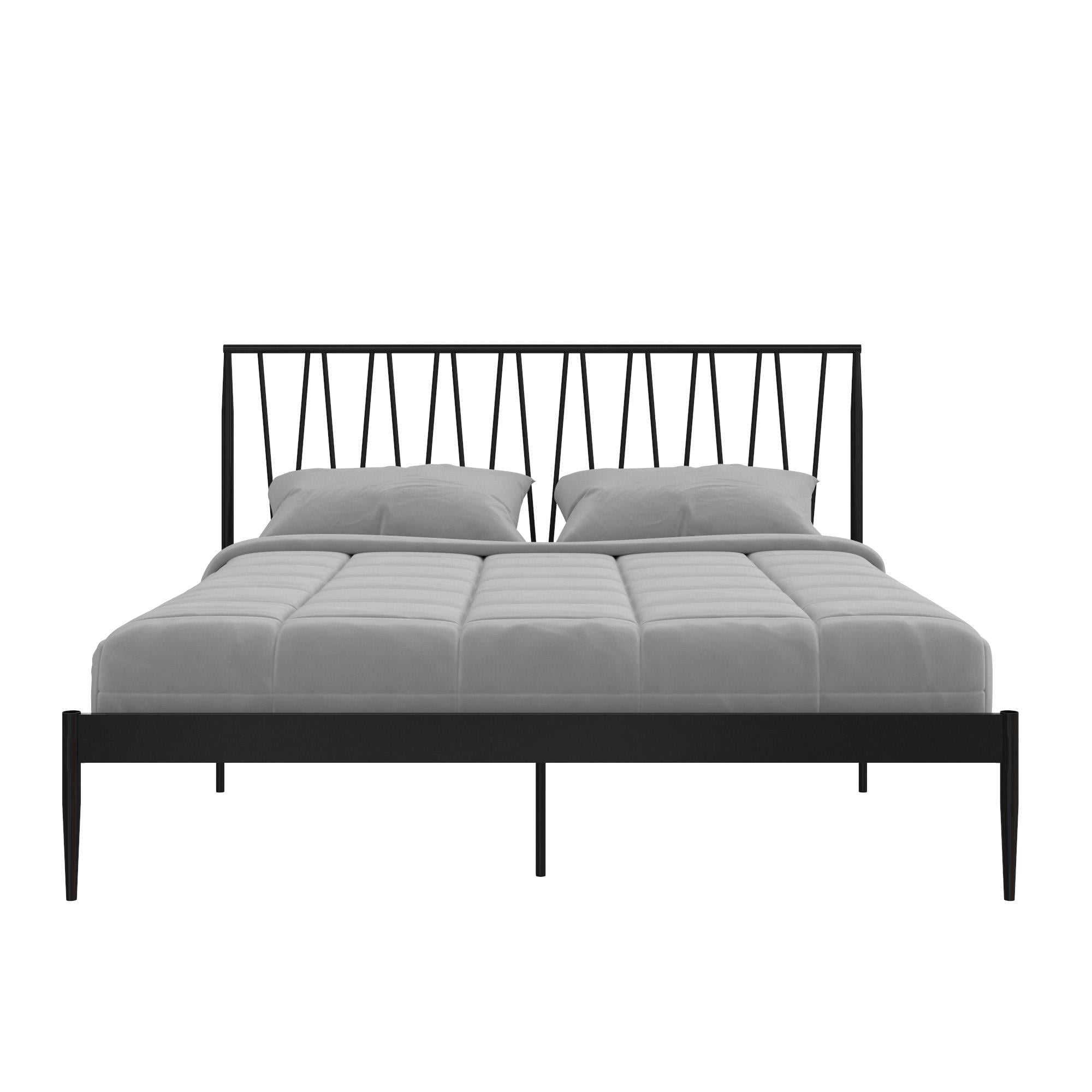 Black Metal Queen Bed Frame with Geometric Headboard