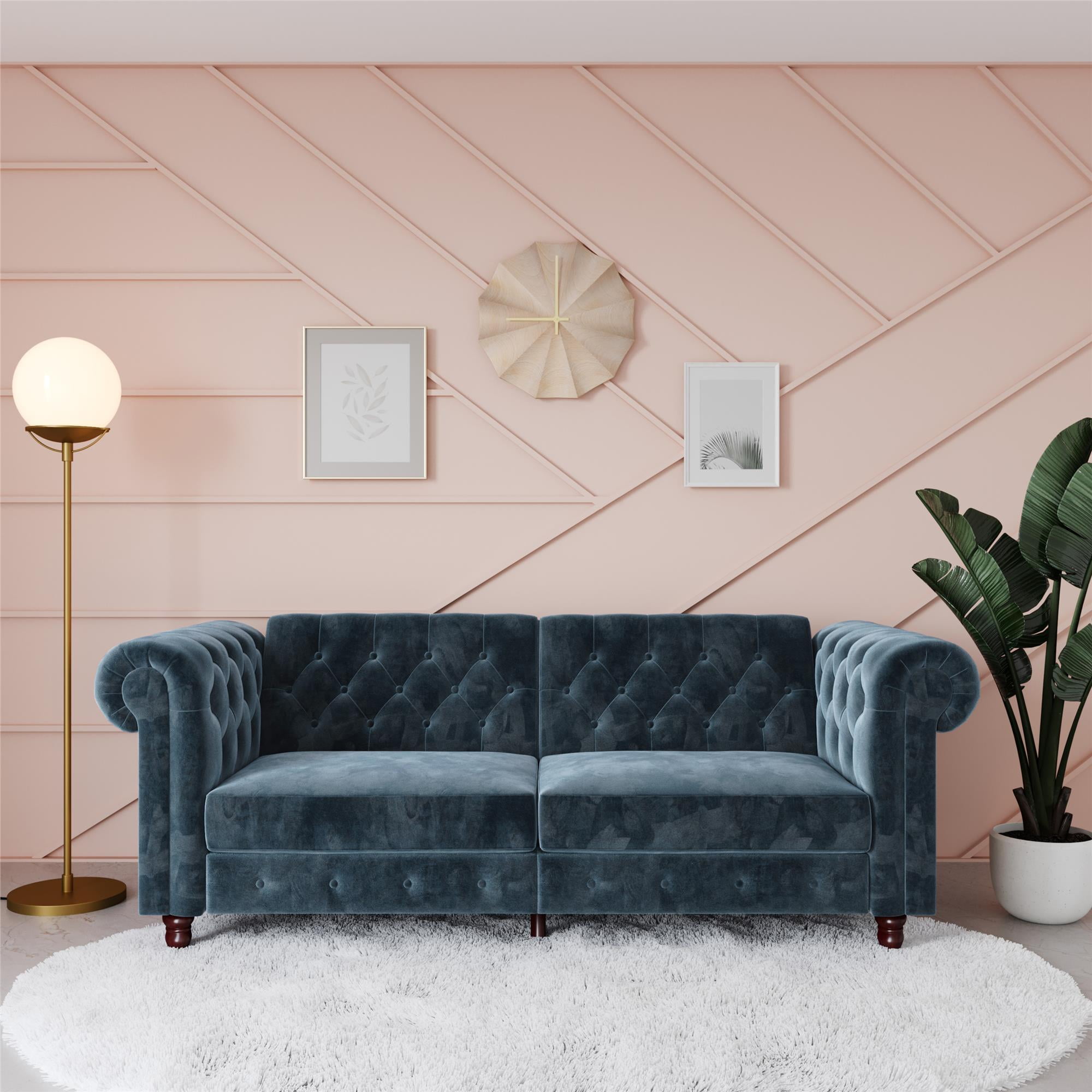 DHP Felix Chesterfield Coil Sofa Futon, Blue Velvet