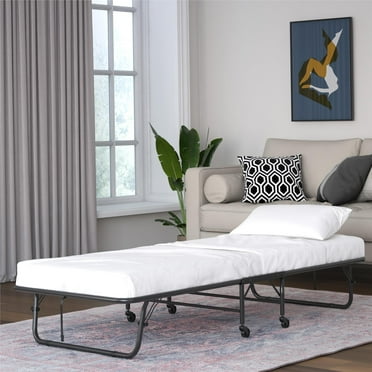DHP Folding Rollaway Guest Bed with 4 Inch Mattress, Single, Black