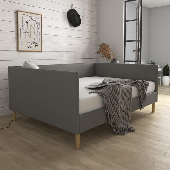 DHP Franklin Mid-Century Upholstered Daybed Frame, Grey Linen, Full