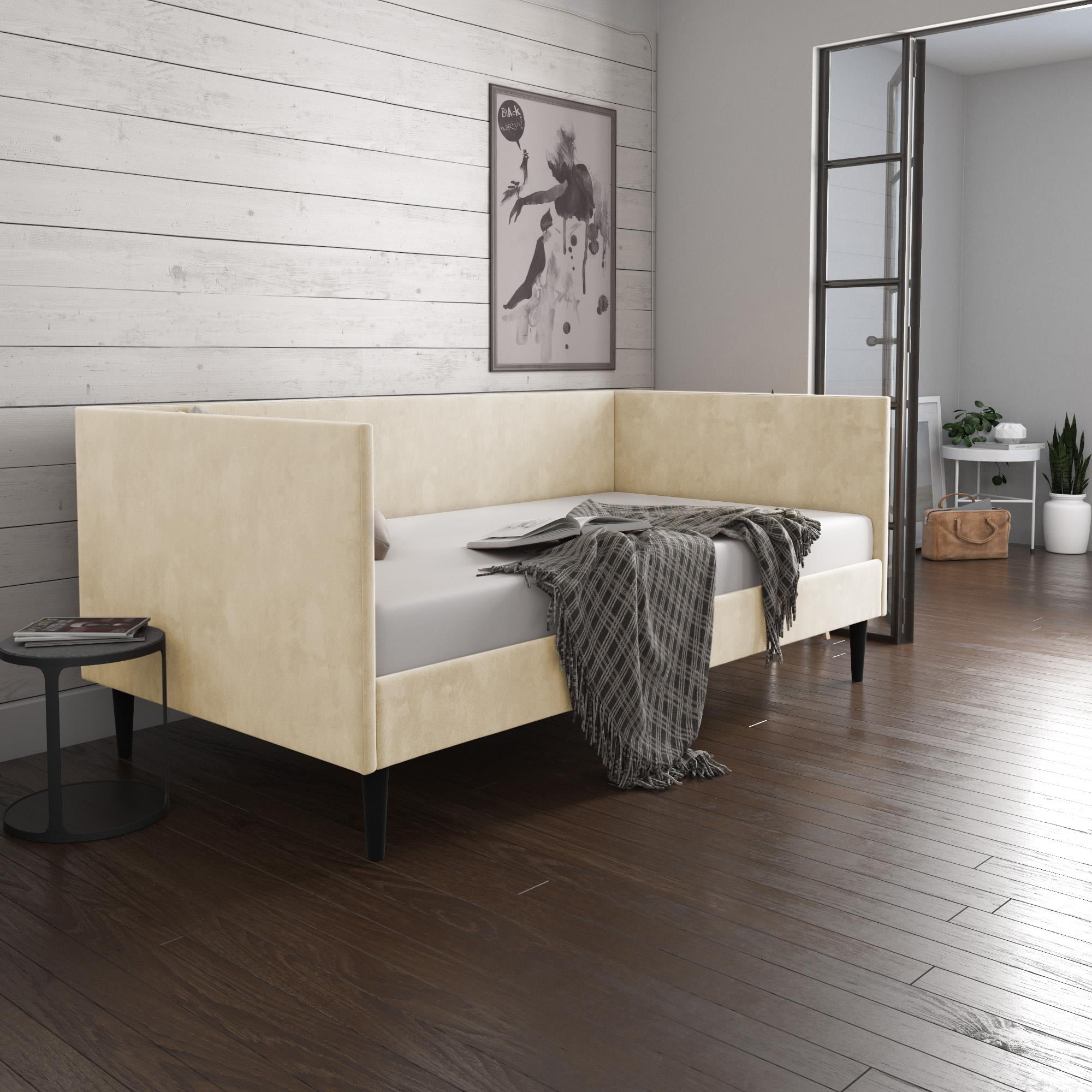 DHP Franklin Mid-Century Upholstered Daybed Frame, Tan Velvet, Twin