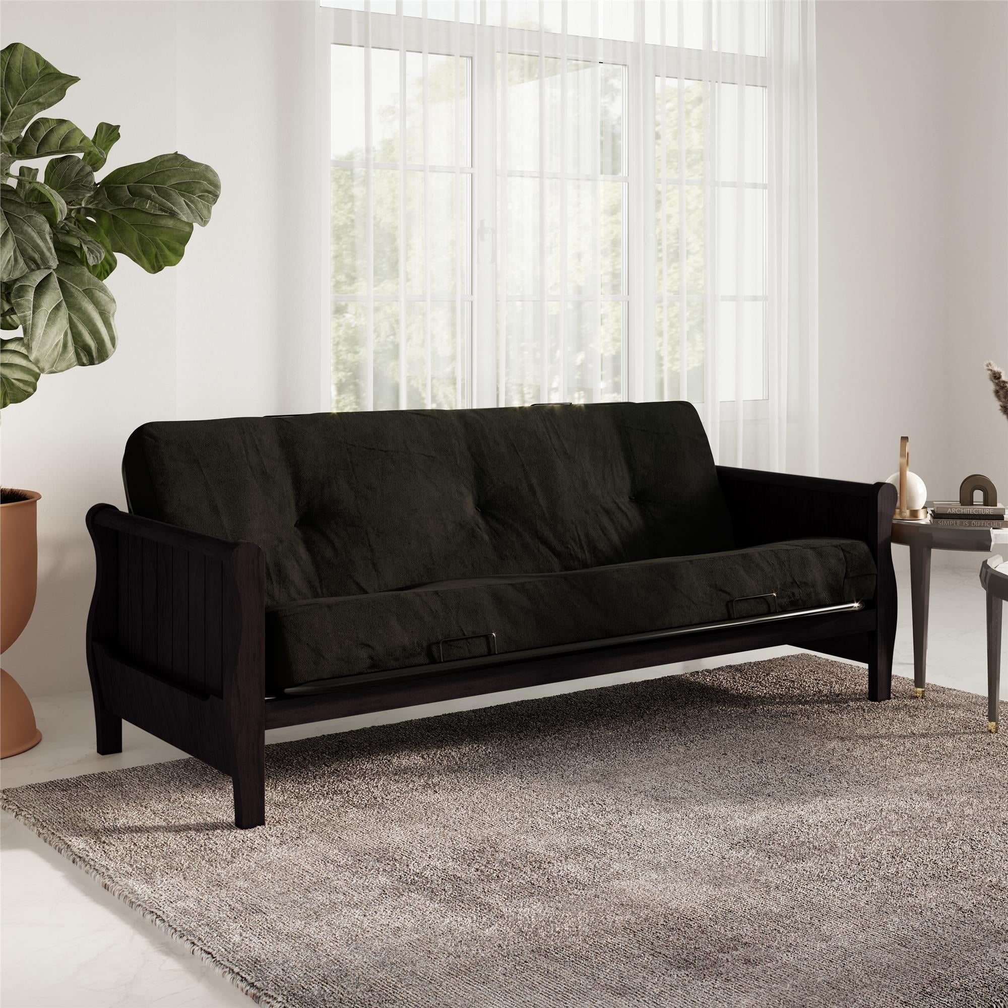 DHP Full Size Espresso Wood Arm Futon Frame with 8