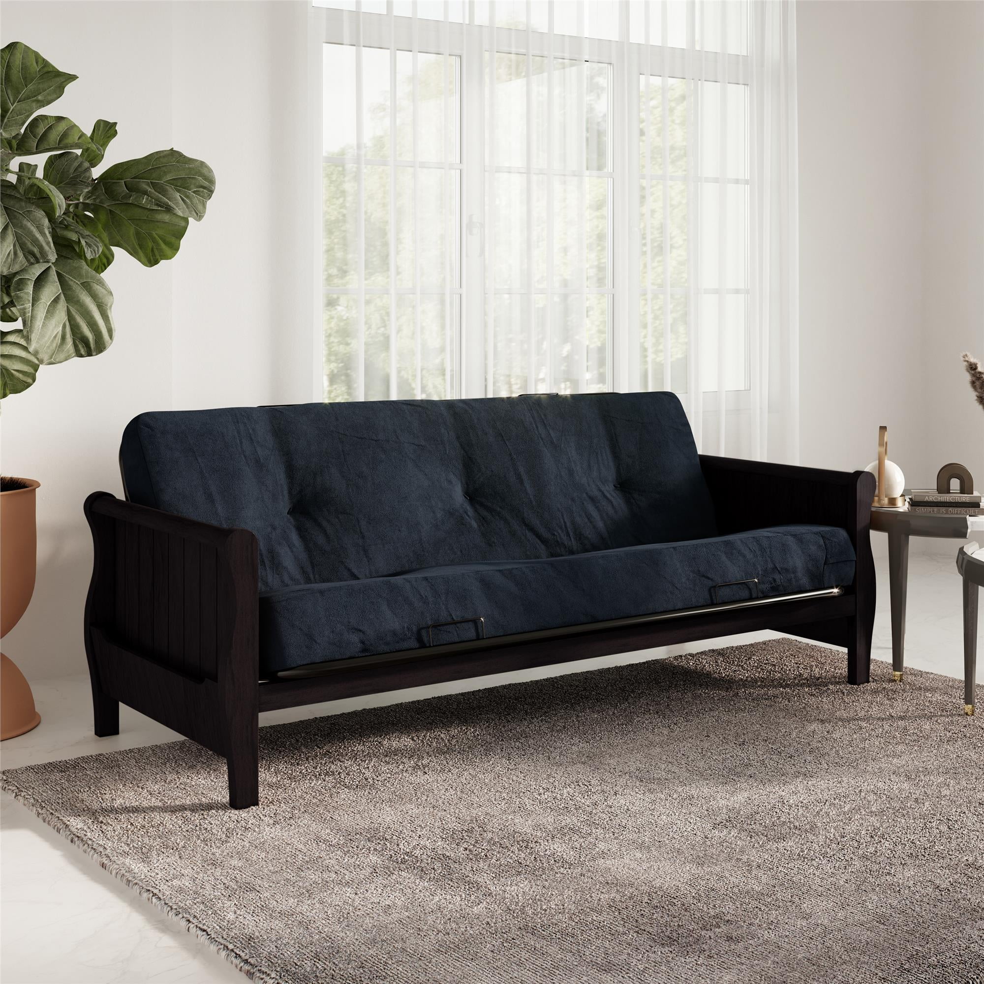 DHP Full Size Espresso Wood Arm Futon Frame with 8" Microfiber Futon