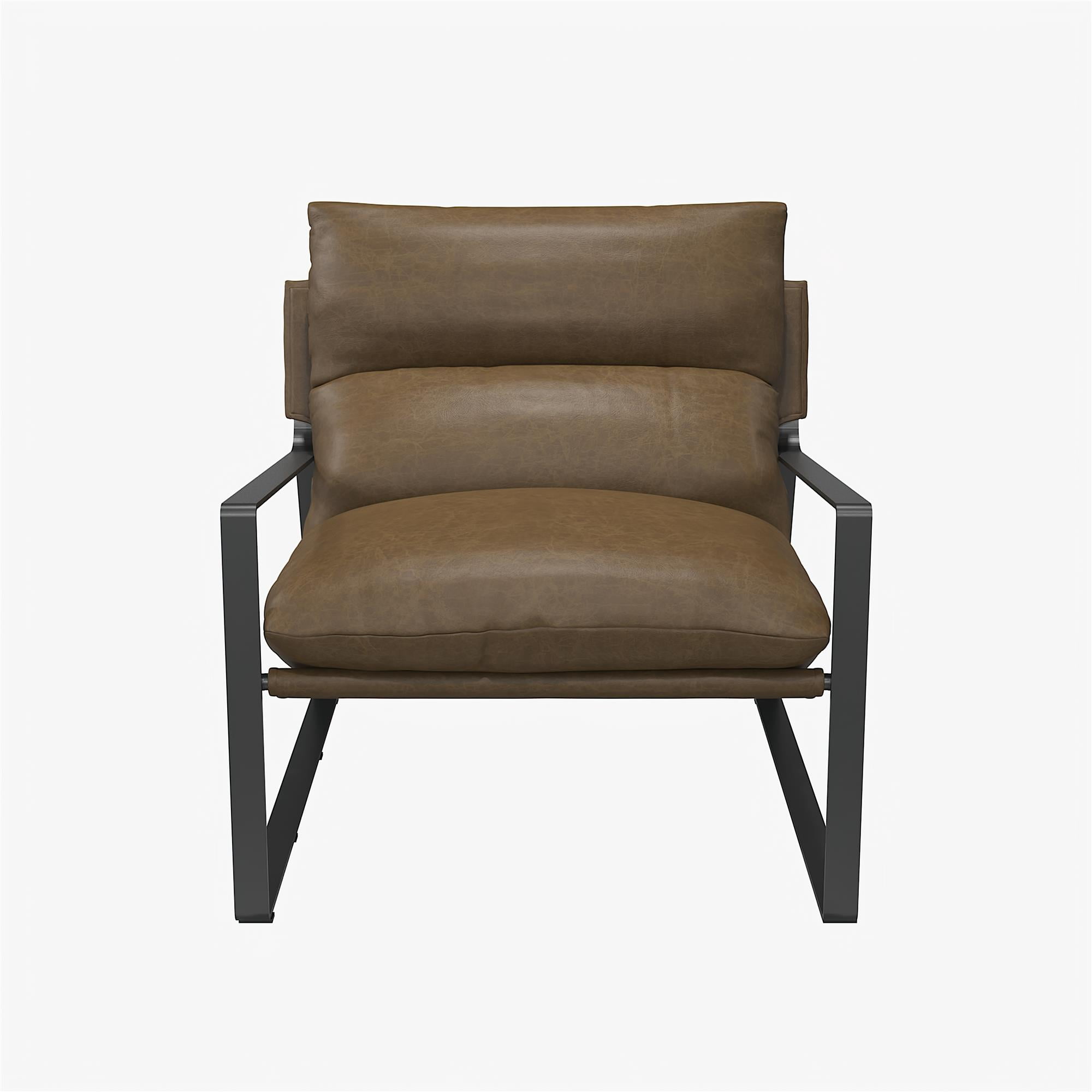 Camel Faux Leather Armchair with Metal Frame