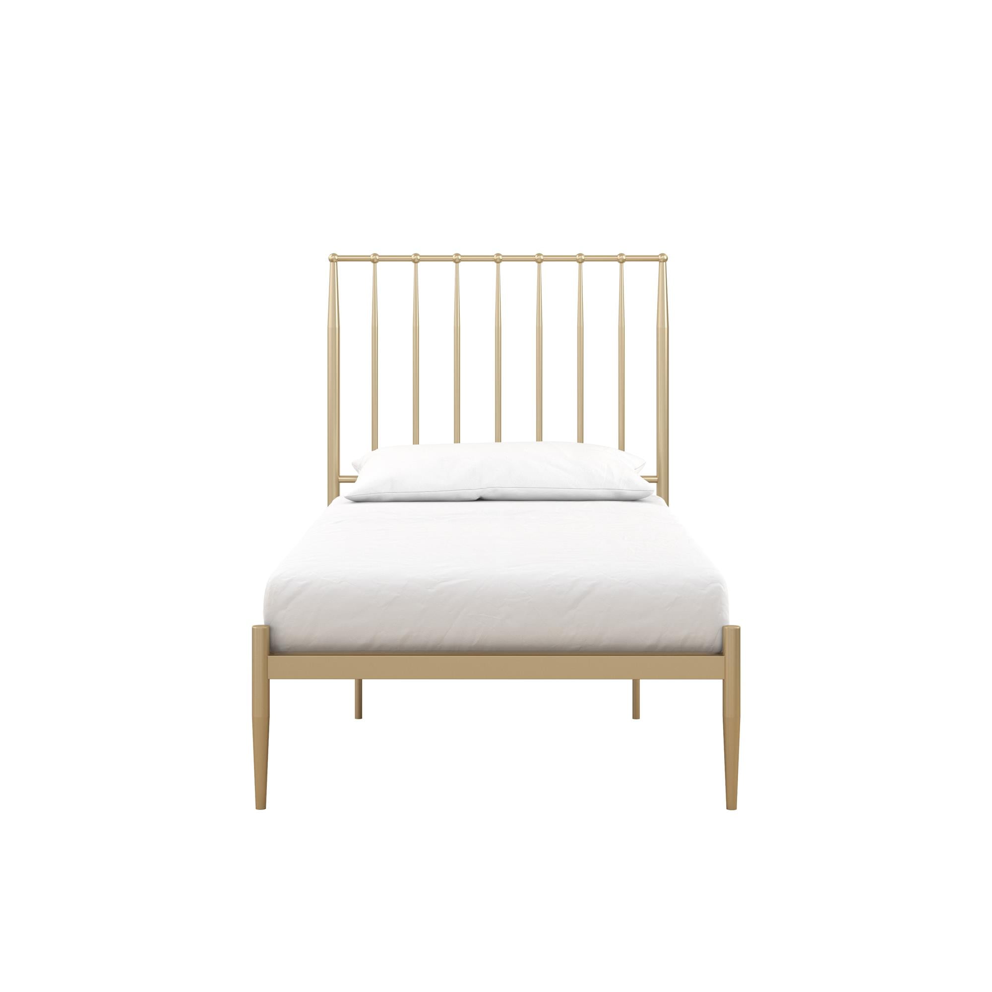 Twin Gold Metal Platform Bed with Headboard and Slats